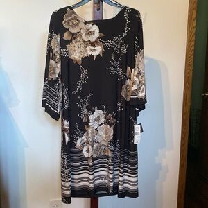 Studio One black patterned mid length dress